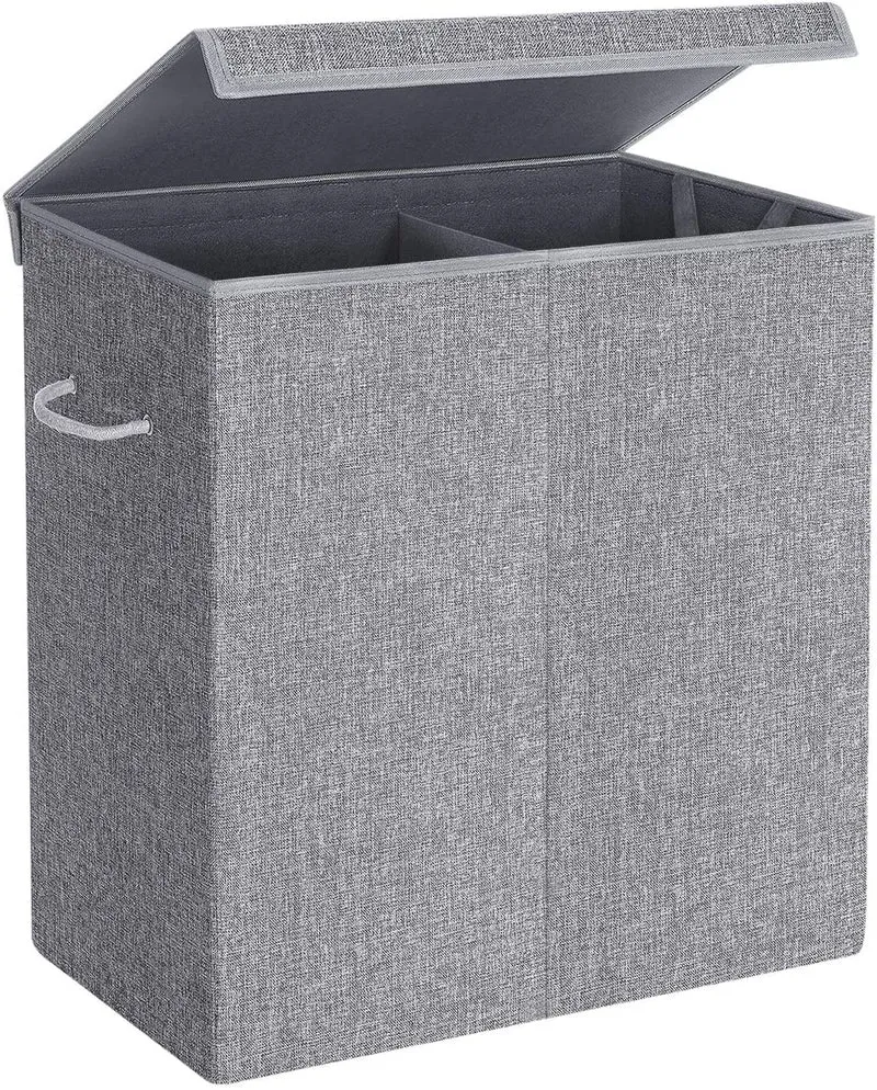 SONGMICS Double Laundry Hamper with Lid, for Laundry Room, Bedroom