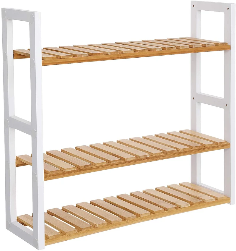 SONGMICS Bamboo Bathroom Shelves, 3-Tier Adjustable Layer Rack