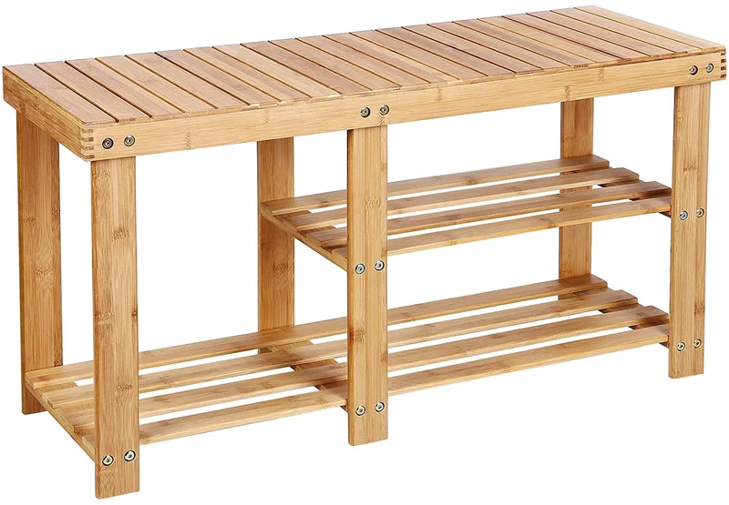SONGMICS Bamboo Shoe Bench, Shoe Rack for Boots,3-Tier Shoe Shelf