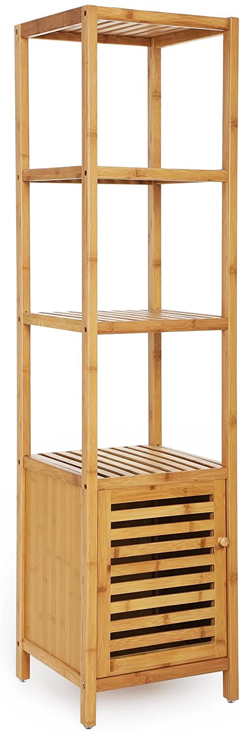 SONGMICS Bamboo Bathroom Storage Floor Cabinet, 4 Tiers Floor Shelving
