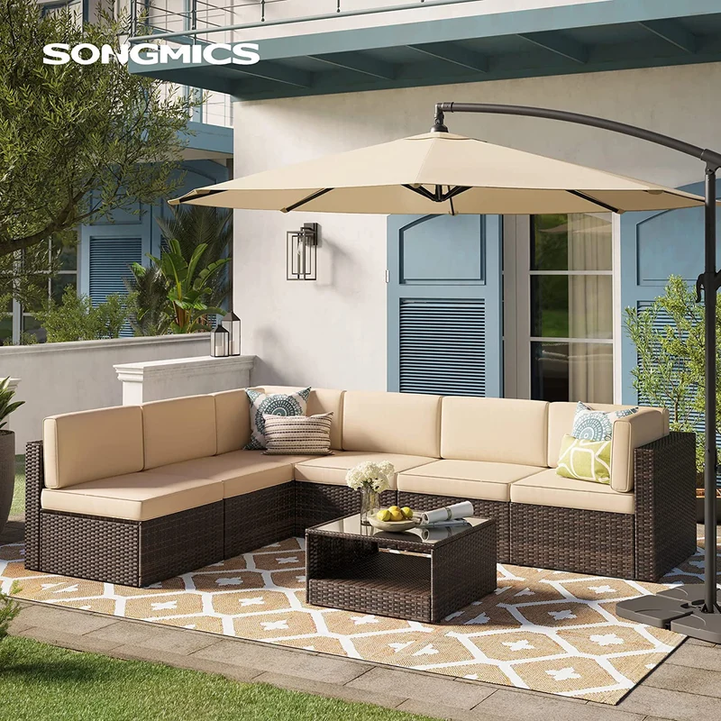 SONGMICS 7-Piece Patio Furniture Set, Outdoor Sectional Sofa Couch,Beige