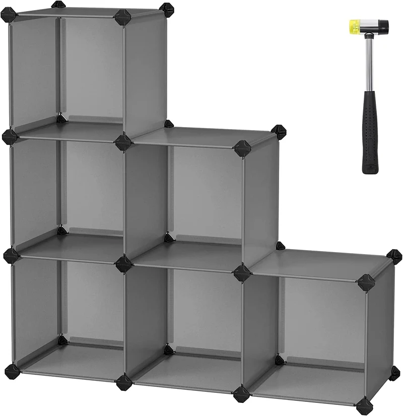 Songmics DIY 6 Cube Storage Organizer Cube Bookshelf Gray