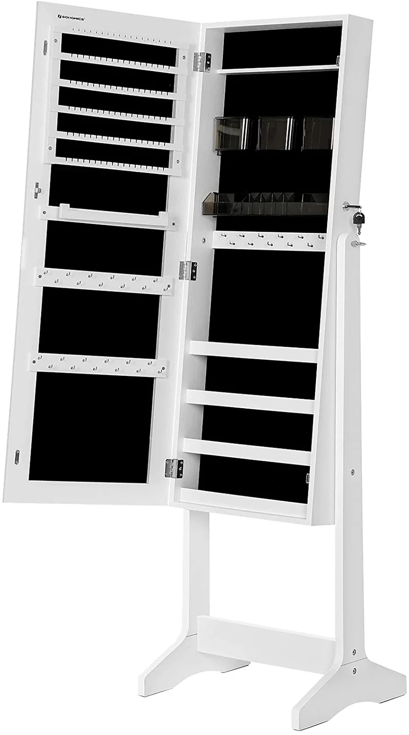 SONGMICS Freestanding Mirror Jewelry Cabinet Armoire, White