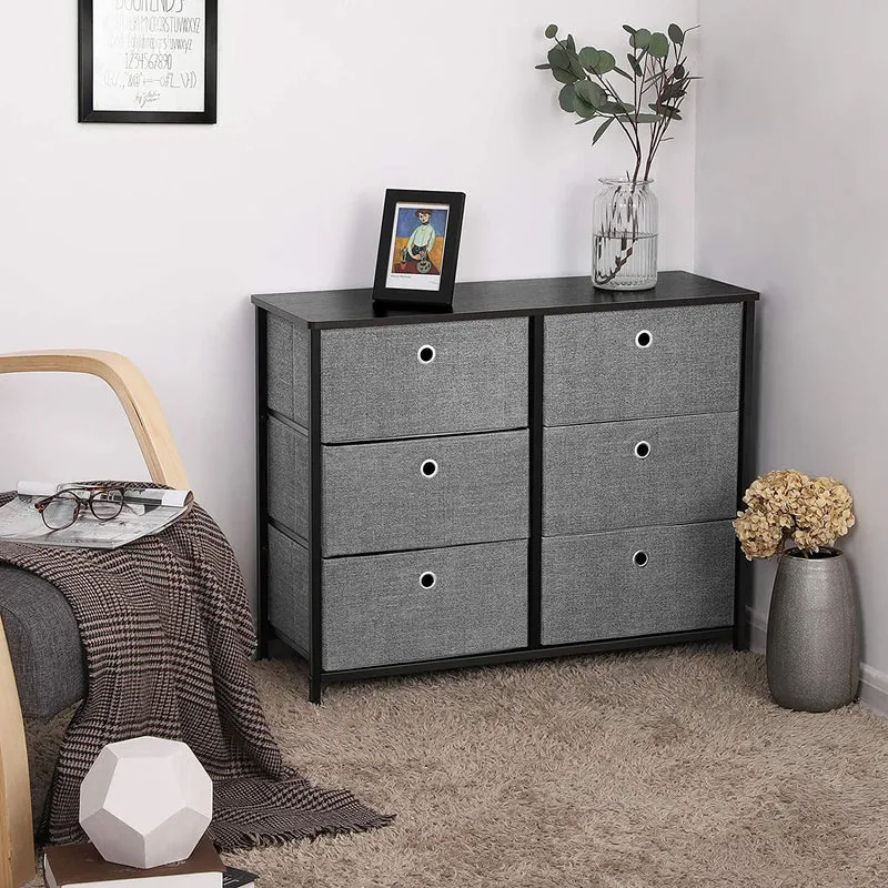 SONGMICS Dresser Storage Tower with 6 Fabric Drawers, 3-Tier, Gray