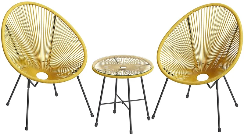 SONGMICS 3-Piece Outdoor Seating Acapulco Chair, Modern Patio Furniture Set, Yellow