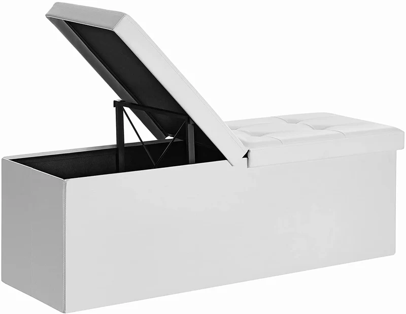 SONGMICS 43 Inches Folding Storage Ottoman Bench Footrest Leather Ottoman White