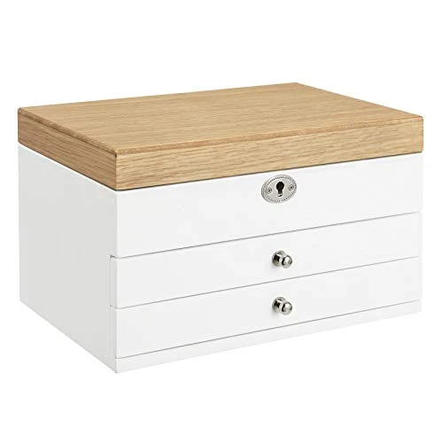 SONGMICS 3-Tier Jewelry Box, Wooden Jewelry Organizer, Jewelry Storage, White