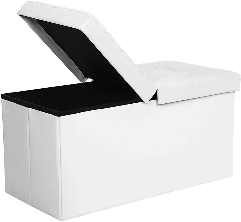 SONGMICS 30 Folding Storage Ottoman Bench with Flipping Lid Footrest White