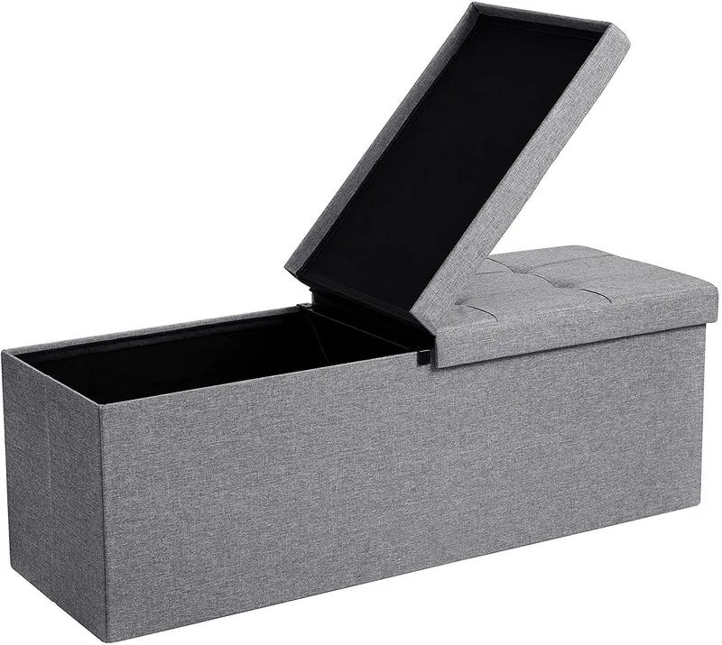 SONGMICS 43.3 Folding Storage Ottoman Bench Ottoman With Storage Light Gray
