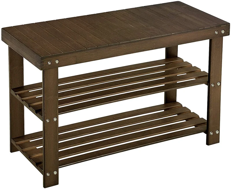 SONGMICS 3-Tier Shoe Rack Bench Bamboo Organizer Storage Shelf Holds 286 lb Walnut Color