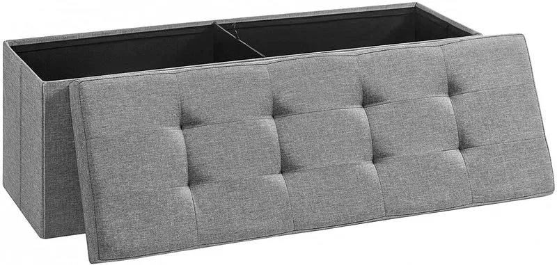 SONGMICS 43 Folding Storage Ottoman Bench Holds up to 660 lb For Living Room Light Grey