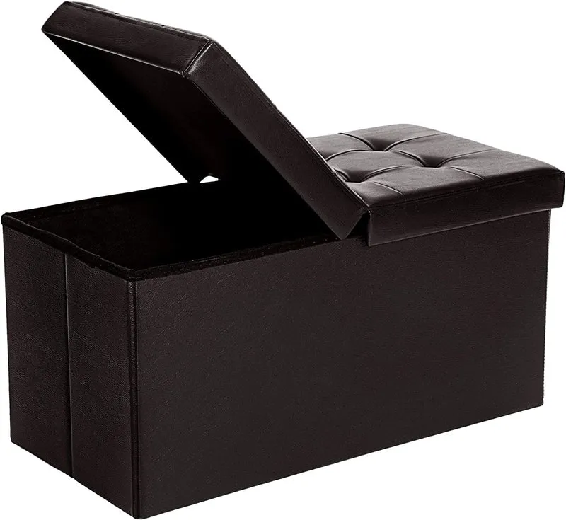 SONGMICS 30 Folding Storage Ottoman Bench with Flipping Lid Footrest Brown