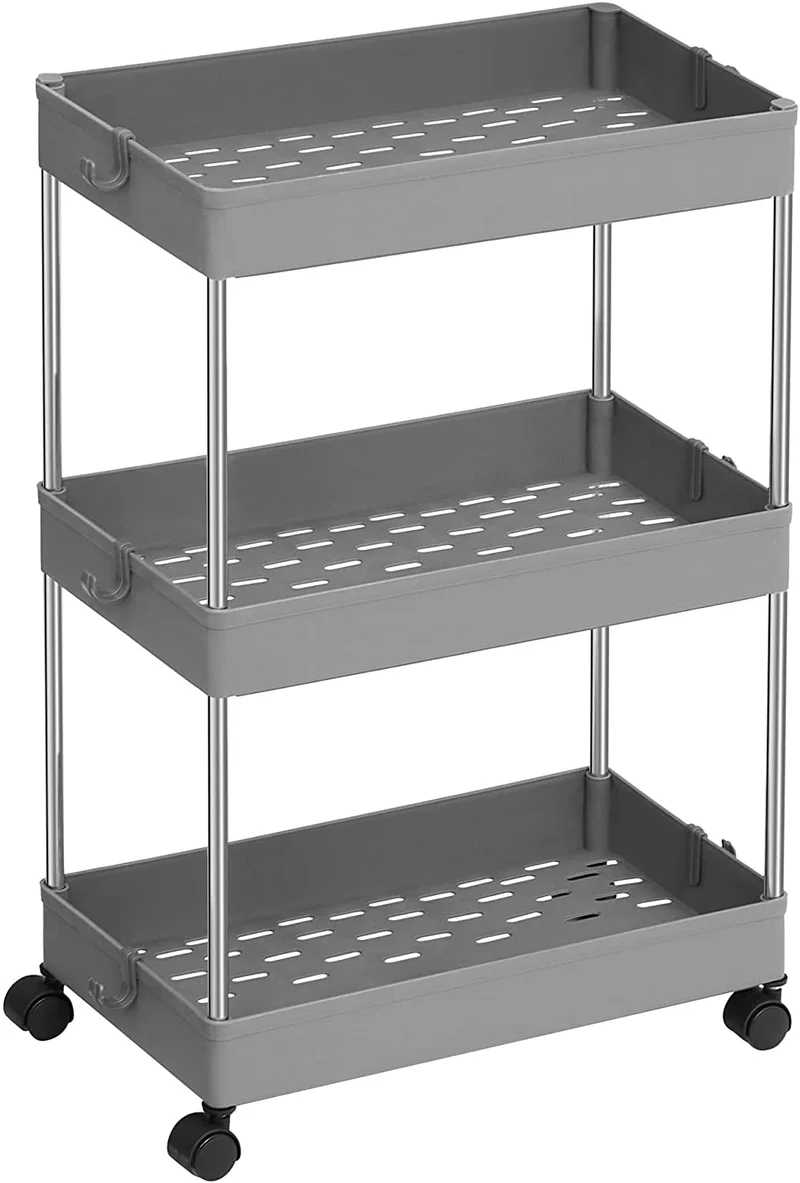 SONGMICS 3-Tier Rolling Cart, Storage Cart with Wheels, Gray