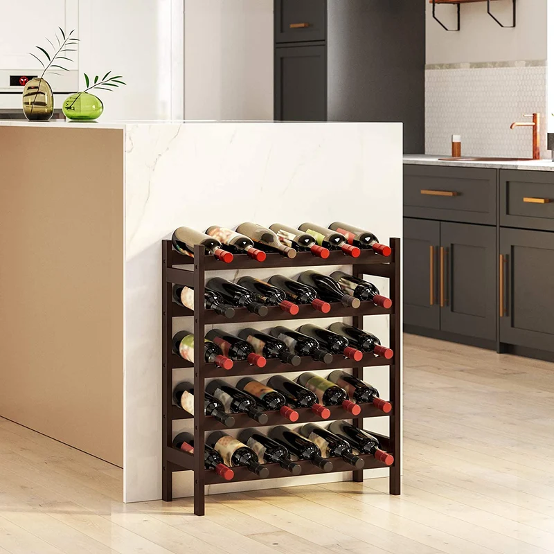 SONGMICS 30-Bottle Wine Rack, 5-Tier Freestanding Floor Bamboo Wine Holder, Espresso