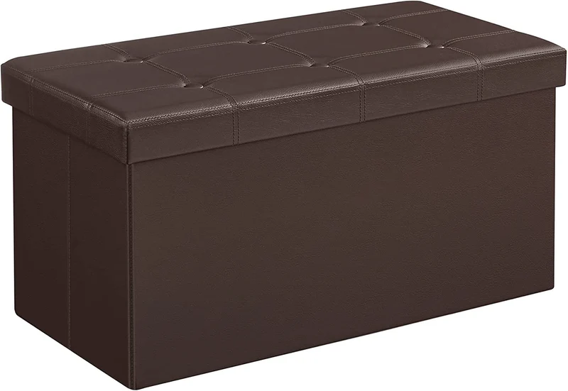 SONGMICS 30 Storage Ottoman Bench Folding Footrest Ottoman with Storage Brown
