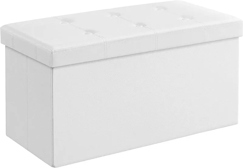 SONGMICS 30 Storage Ottoman Bench Folding Footrest Ottoman with Storage White