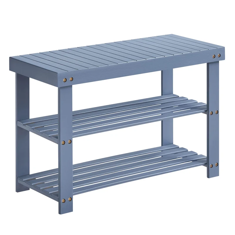 SONGMICS 3-Tier Bamboo Shoe Rack Bench Shoe Storage Organizer for Entryway Hallway Living Room Gray