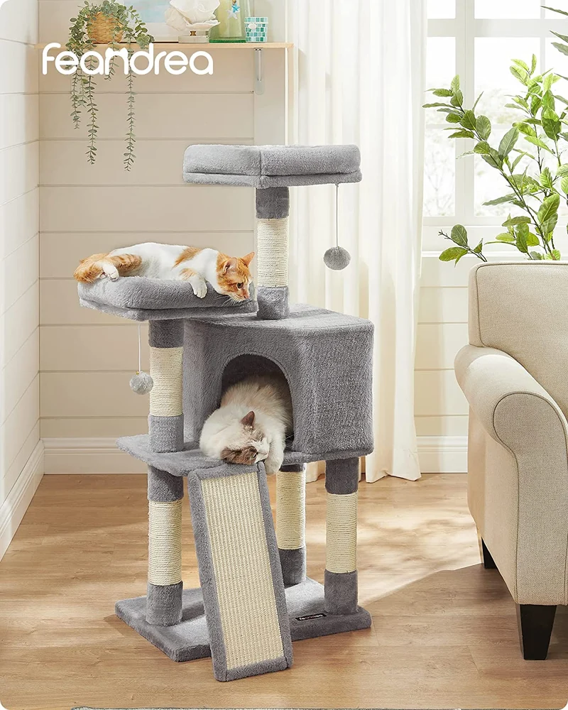 FEANDREA 45.3-Inch Cat Tree, Cat Tower, 45.3-Inch Cat Condo with Scratching Posts, Light Gray,UPCT141W01