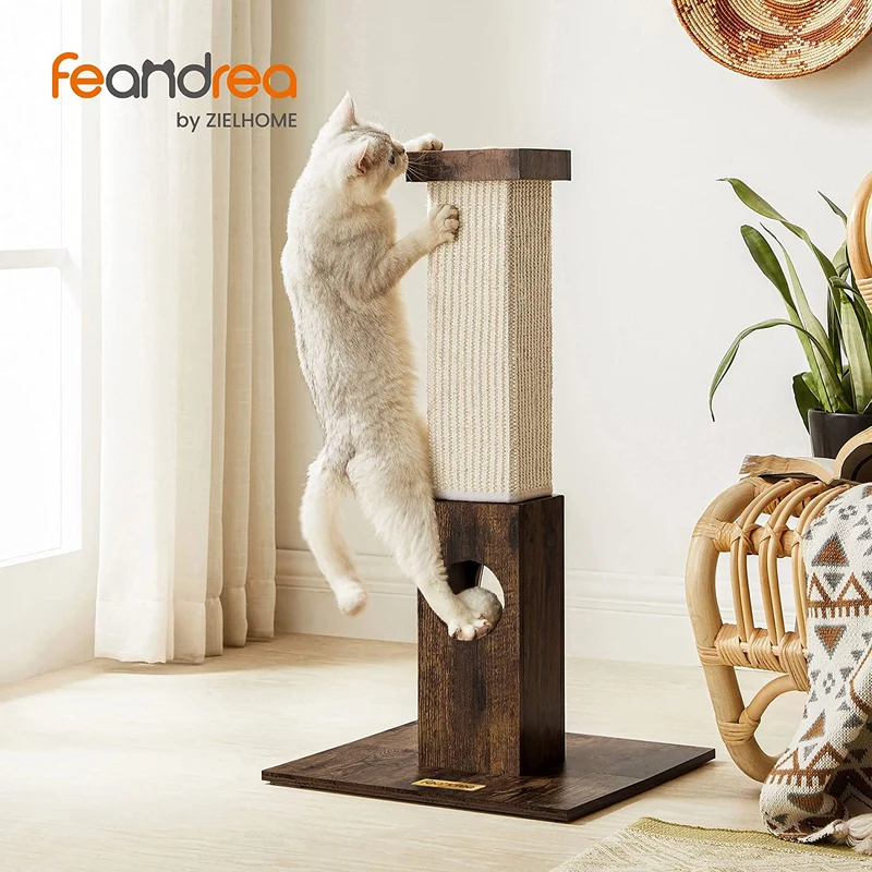FEANDREA Cat Scratching Post, Cat Scratcher for Indoor Cats, 28.7 Inches Tall, Rustic Brown