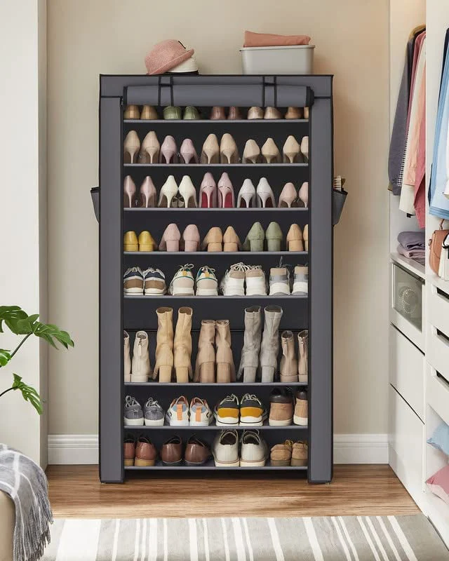 SONGMICS 10-Tier Shoe Rack with Dustproof Cover, Entryway, Hold 40-50 Pairs of Shoes,Gray