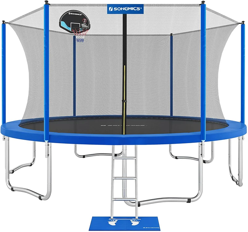 SONGMICS 15FT Trampoline with Enclosure Net, Basketball Hoop, Jumping Mat