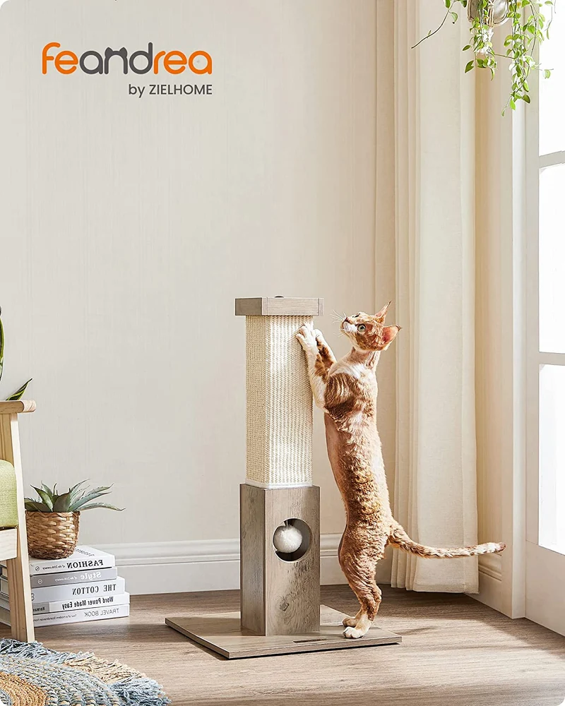 FEANDREA Cat Scratching Post, Cat Scratcher for Indoor Cats, 28.7 Inches Tall, Greige