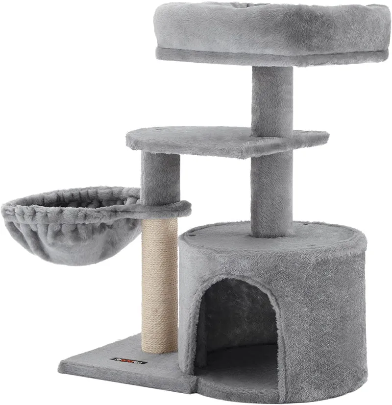 FEANDREA 26.8 Cat Tree Tower with Scratching Post Small Cat Condo Light Gray