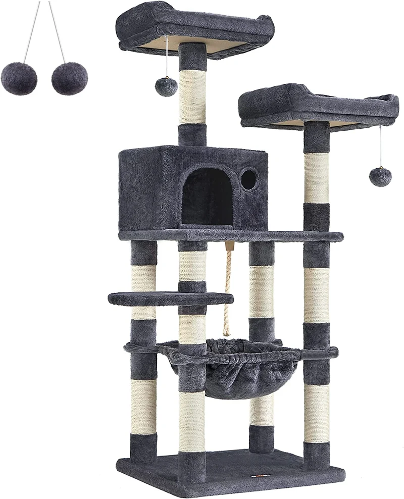 FEANDREA 56.3-Inch Cat Tree Cat Tower with Scratching Posts Cat Condo for Indoor Cats Smoky Gray
