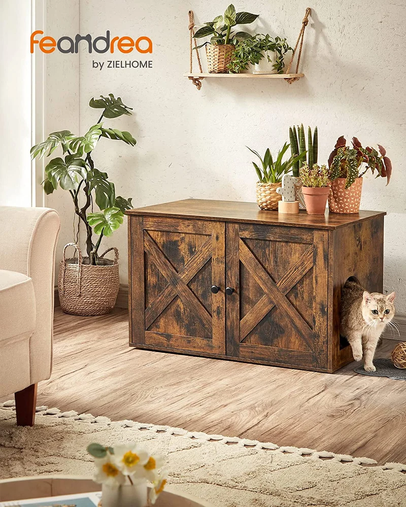 FEANDREA Hidden Cat Litter Box Enclosure, Rustic Brown