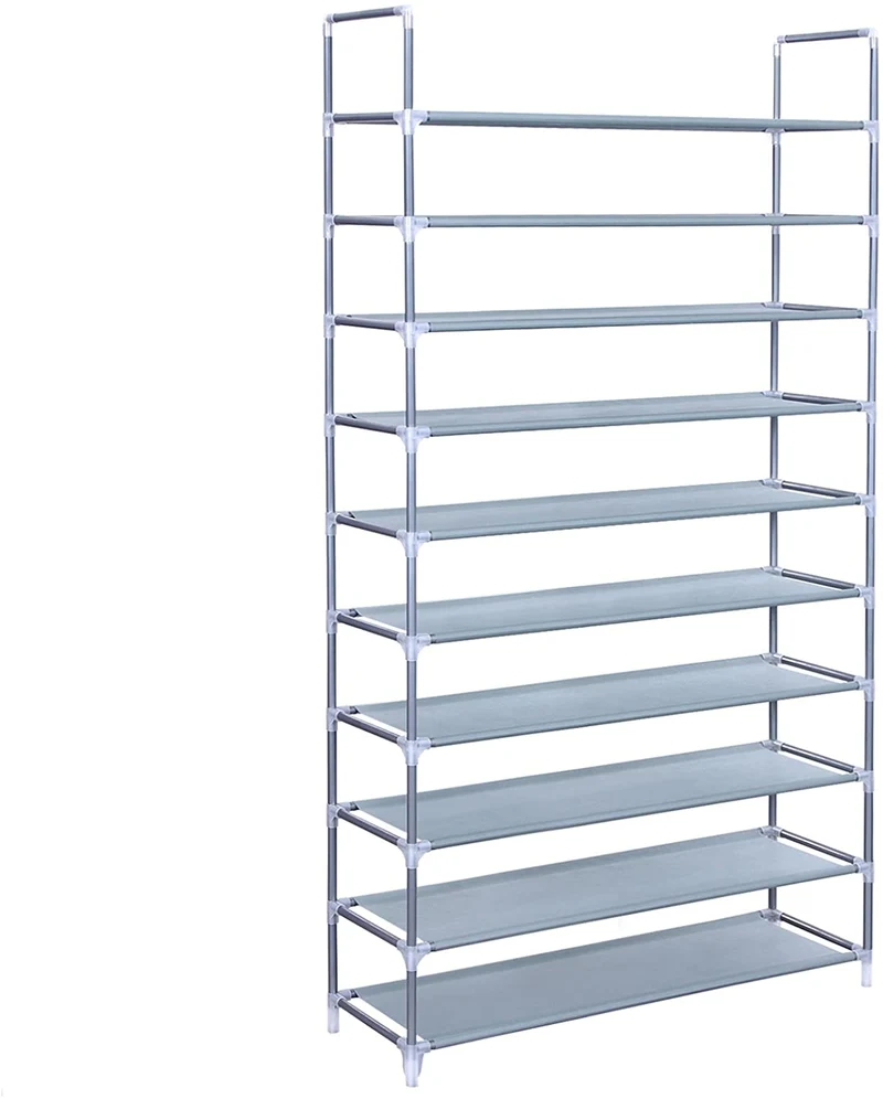 SONGMICS 10-Tier Shoe Rack, Holds up to 50 Pairs, Metal Frame, Gray