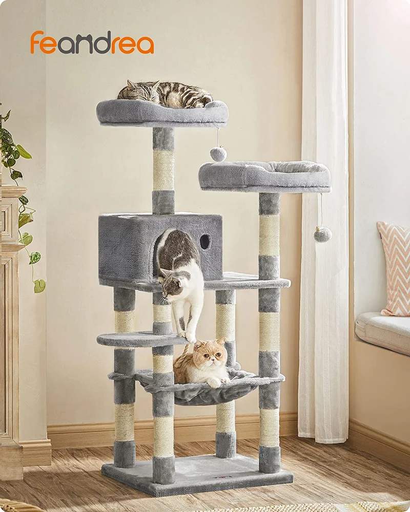 FEANDREA 56.3 Cat Tree Cat Tower Cat Condo with Scratching Posts for Indoor Cats Light Gray