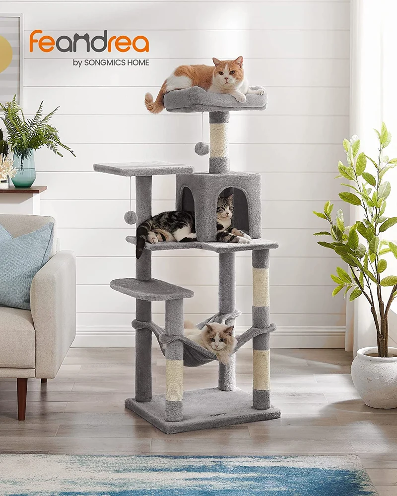 FEANDREA, 53.6in Cat Tree, Cat Tower, Cat Condo with Scratching Posts, Hammock