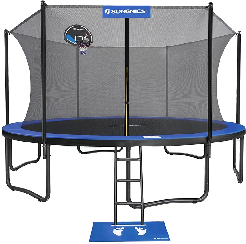 SONGMICS 15FT Trampoline for Adult/Kids with Safety Enclosure and Basketball Hoop,Recreational Trampoline for Backyard
