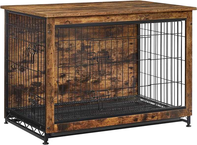 FEANDREA Dog Crate Furniture, Side End Table, Double-Door Dog House, Rustic Brown