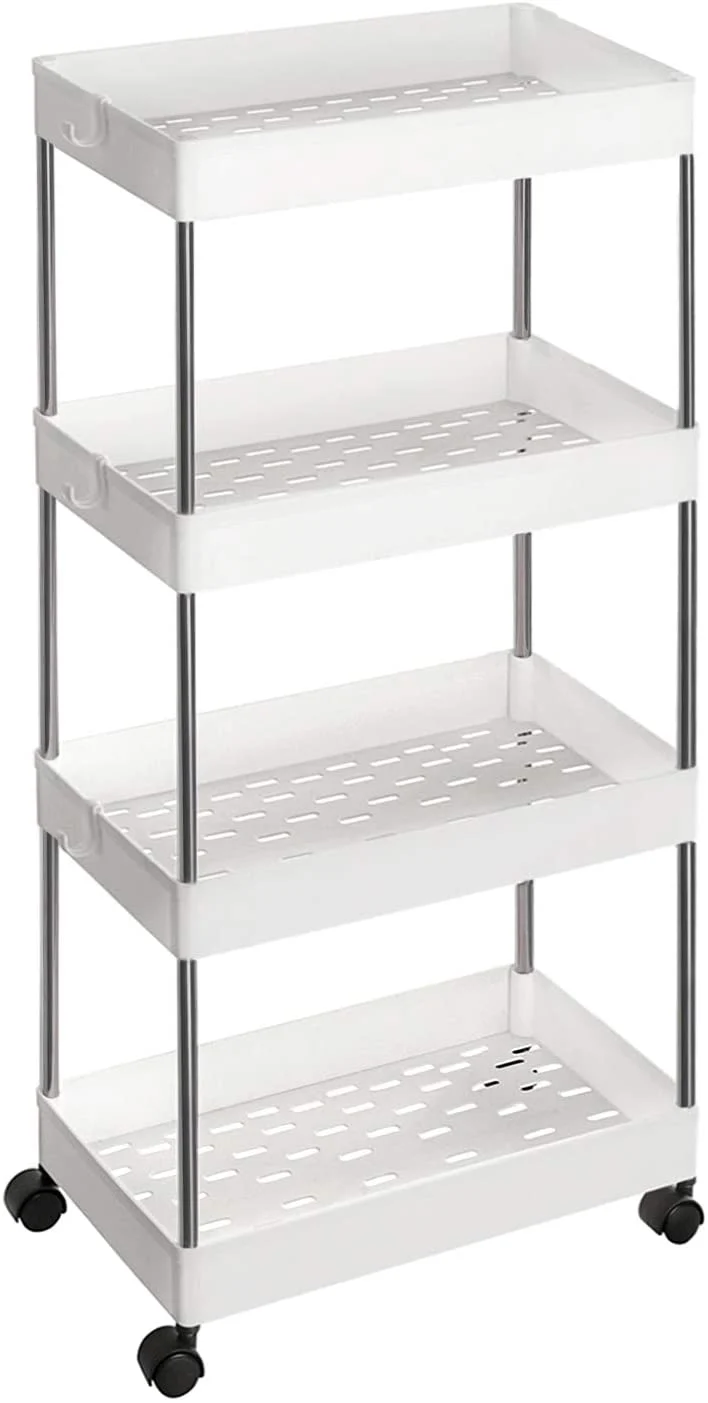 4-Tier Slide Out Storage Cart,15.7 x 8.7 x 33.9 Inches, White