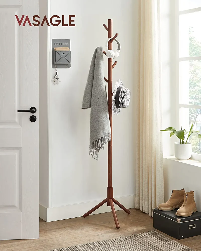 Vasagle Free Standing Hall Coat Tree with 8 Hooks for Coats Dark Walnut