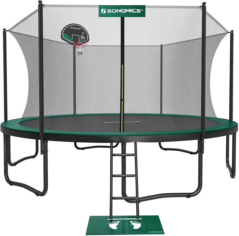 SONGMICS 15FT Trampoline for Adult/Kids with Safety Enclosure and Basketball Hoop Recreational 209LBS Trampoline for Backyard