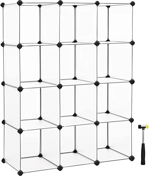 SONGMICS DIY 12 Cube Storage Organizer Cube Bookshelf Bookcase, White Translucent