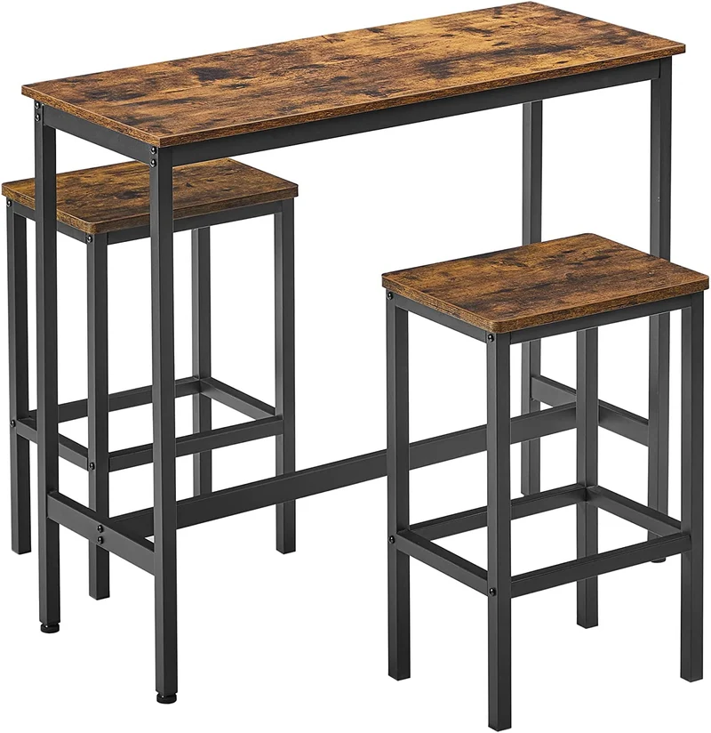 VASAGLE Dining Table Set, Bar Table and Chairs Set, Pub Table, Rustic Brown and Black