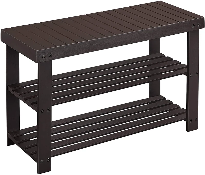 SONGMICS 3-Tier Shoe Rack Bench Bamboo Organizer Storage Shelf Holds 286 lb Brown