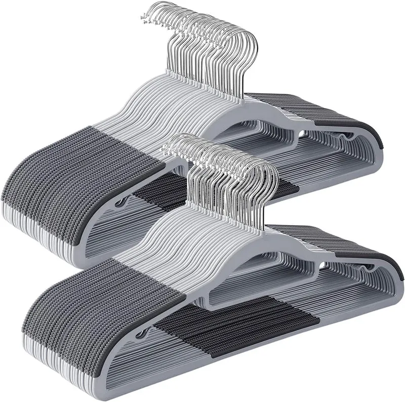 SONGMICS 50 Pack Coat Hangers Heavy-Duty Plastic Hangers with Non-Slip Design Space-Saving Light and Dark Gray
