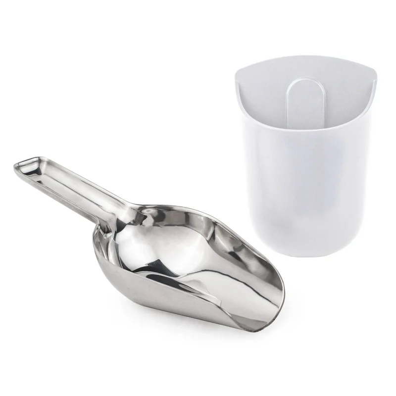 Opal Stainless Steel Ice Scoop with Magnetic Scoop Holder White