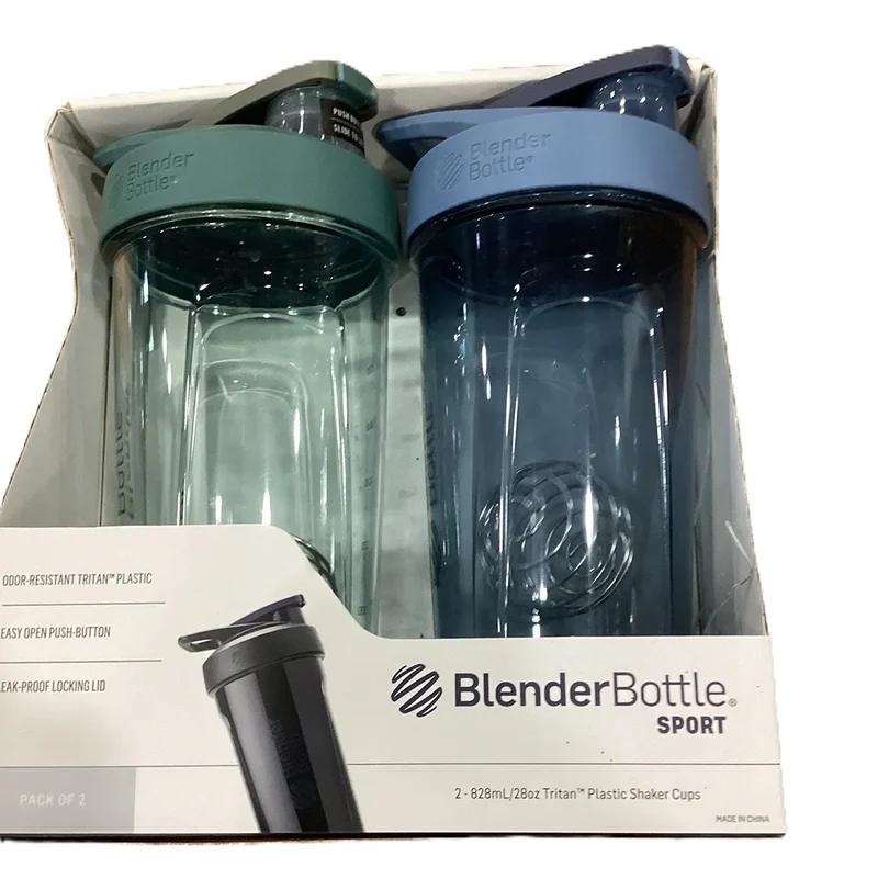 2-pack of BlenderBottle Sport 28 oz Tritan Plastic Shaker Cups - Green/Blue