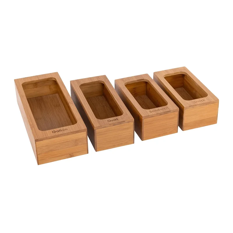 4-Piece Bamboo Food Storage Bag Holder Set - Natural