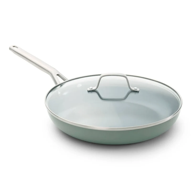12" Ceramic Fry Pan with Lid - Silver