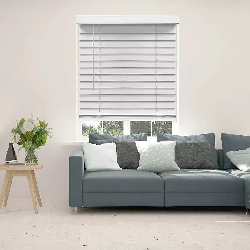 Custom Cut to Order Cordless 2in Faux Wood Blinds - 64-in. Drop, White