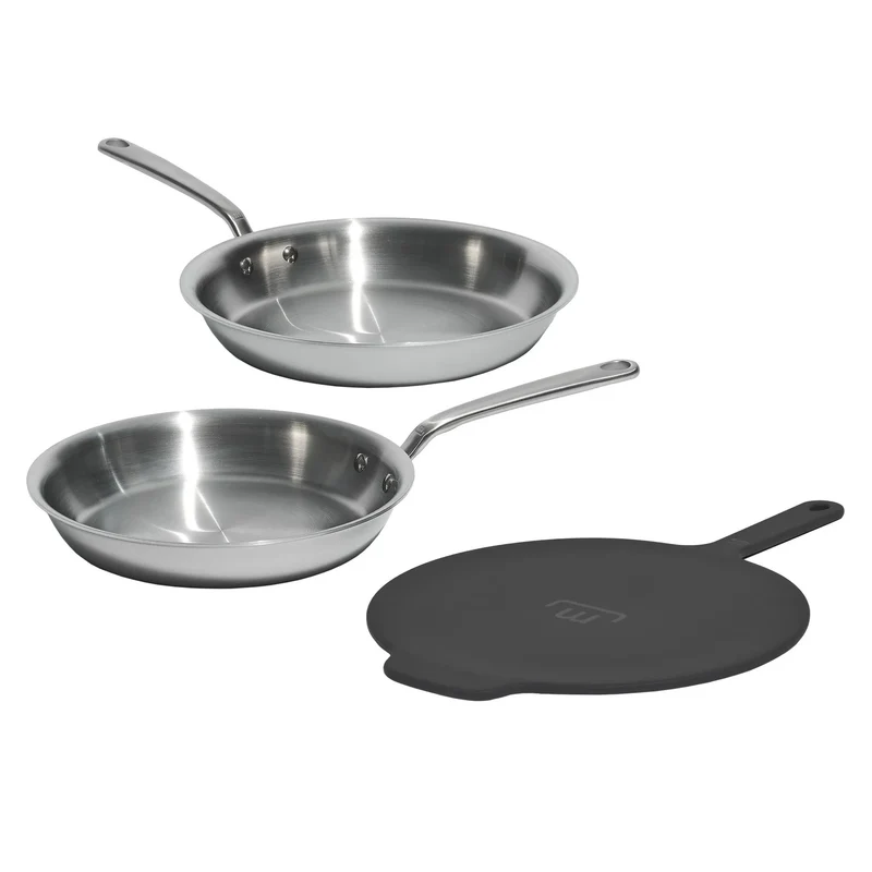 3-piece 5-ply Stainless Fry Pans with Universal Lid