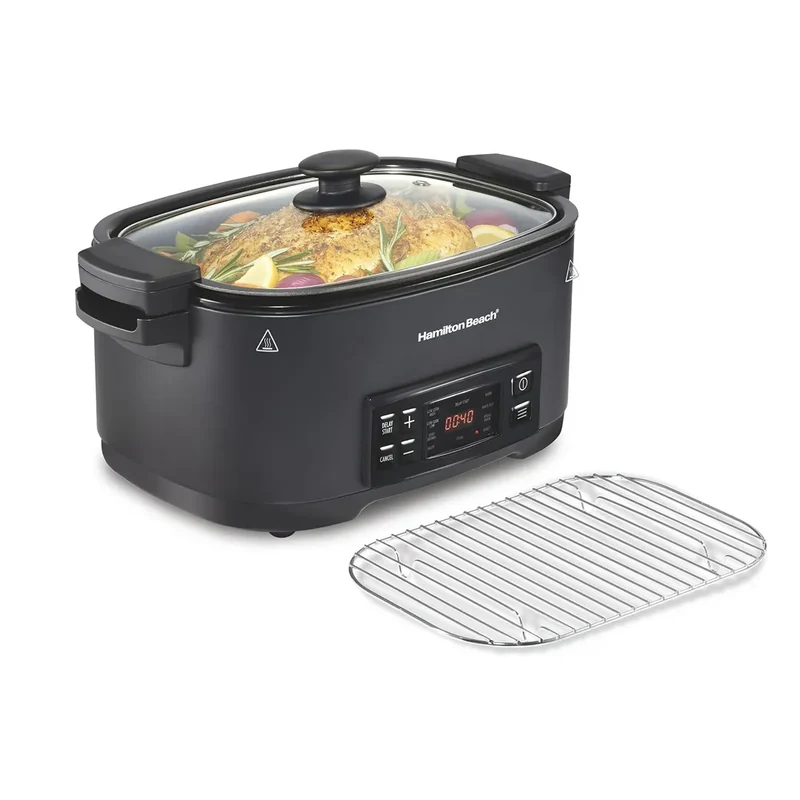 9-in-1 Multi Cooker, 6 Qt Searing Slow Cooker, Nonstick Aluminum Crock with Removable Pot - Black