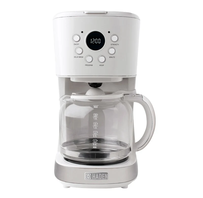 Coffee Machine, 12 Cup Programmable Drip Coffee Maker with Auto Shut-Off Function and Reusable Washable Water Filter, Ivory & Chrome