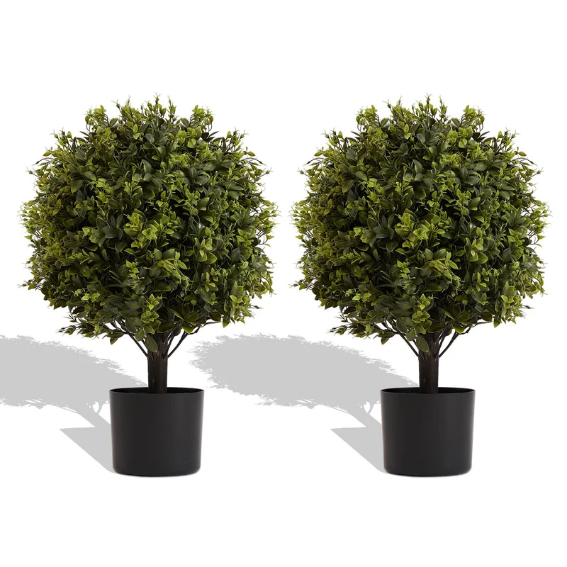 Artificial Ball Topiary Tree Decoration in Pot (Set of 2) - Green